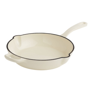 Ivory and Black Rim Enameled Cast Iron Frying Pan