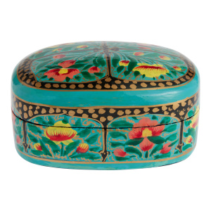 Blue Paper Mache Floral Trinket Box