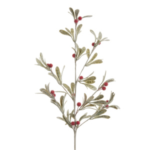 Faux Frosted Mistletoe with Berries Stem