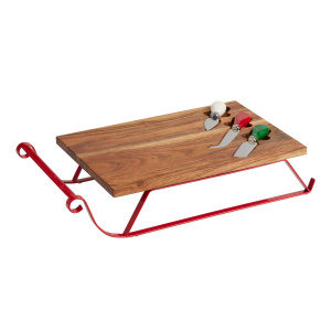 Acacia Wood Sleigh Shaped Cheese Board and Knife Set