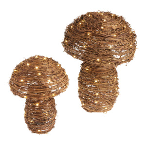 Natural Rattan Mushroom Battery Operated LED Light Up Decor