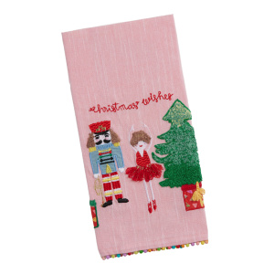 Pink Embroidered Nutcracker Ballerina Kitchen Towel
