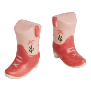 Pink Ceramic Cowboy Boot Figural Salt and Pepper Shaker Set