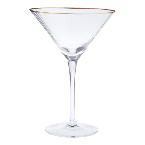 Gold Rim Ribbed Martini Glass