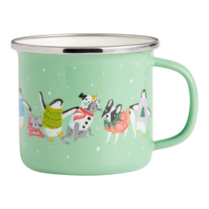 Mint Green Ugly Sweater Animals Holiday Enameled Steel Mug