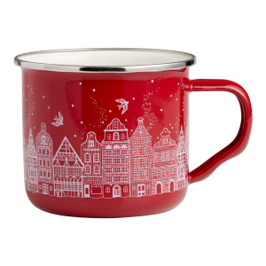 Oversized Red Village Holiday Enameled Steel Mug