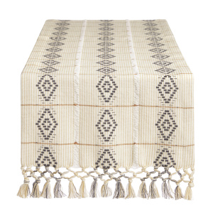 Tan And Black Diamond Fringe Table Runner