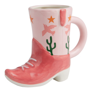 Pink Cowboy Boot Figural Ceramic Mug
