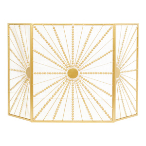Gold Metal Mesh Starburst 3 Panel Folding Fireplace Screen