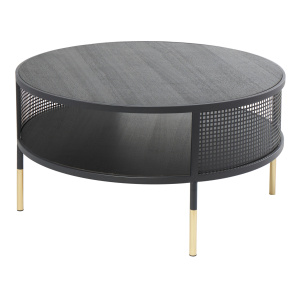 Ramon Round Black and Gold Metal Coffee Table with Shelf