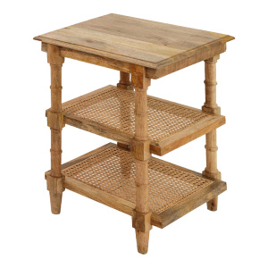 Constantine Wood and Rattan Side Table with Shelves