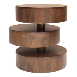 Trig Round Natural Mango Wood Tiered Side Table