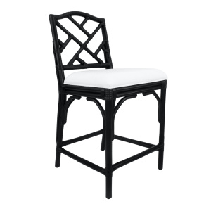 Albi Black Rattan Herringbone Back Upholstered Counter Stool
