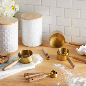 Gold Metal and Wood Nesting Measuring Tools Collection